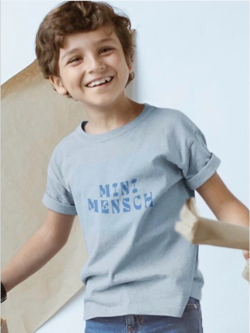 New Mini Mensch Boys Jewish Tee Yiddish Humor Little Boys Blue Tee -Sz 5/6 Years